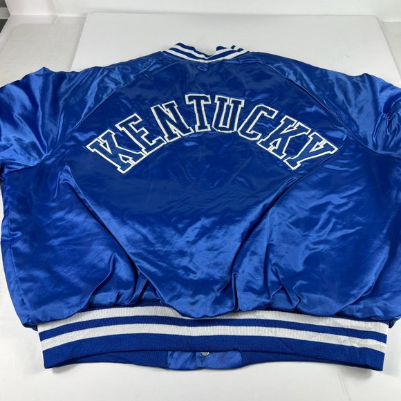 VTG 70s Kentucky Wildcats Satin Jacket Extra Large Blue Spell Out Snap Button - Picture 10 of 15